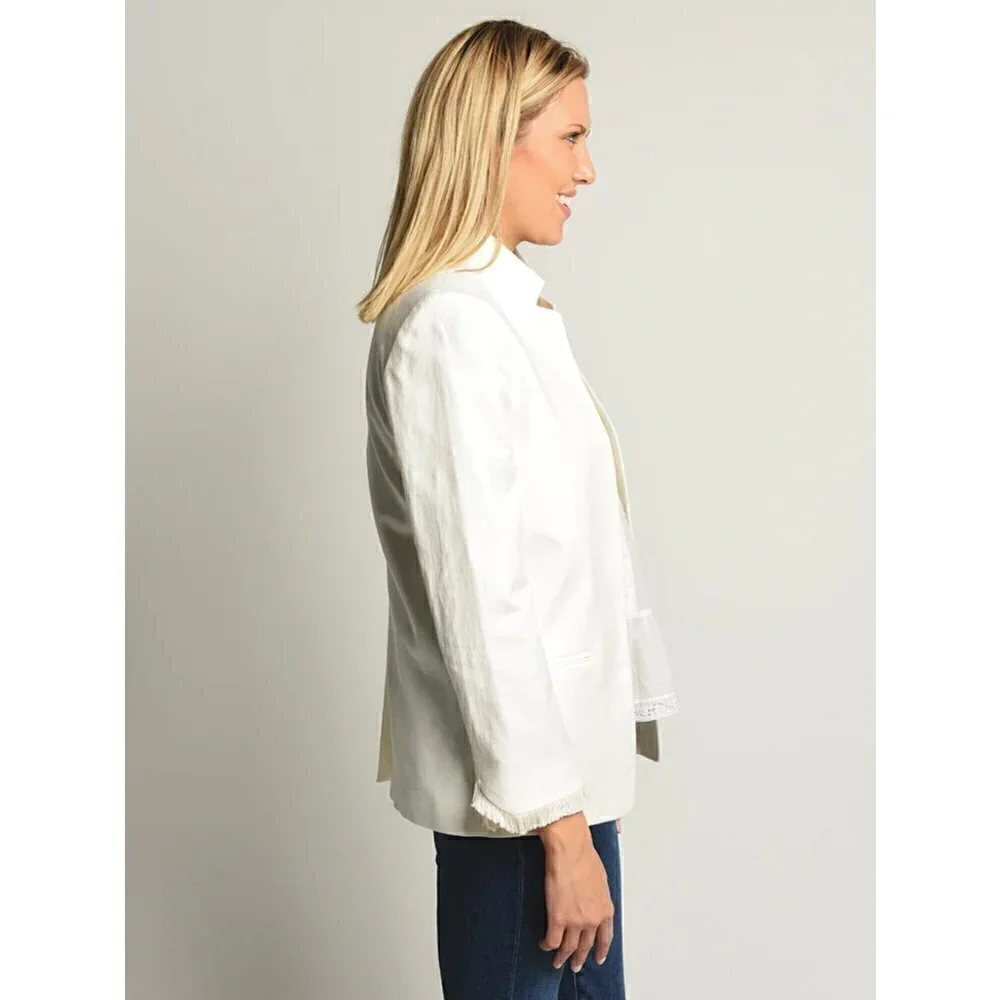 Zadig & Voltaire Volly Frange Ivory Open Front Blazer Jacket Size 36 - Picture 3 of 12